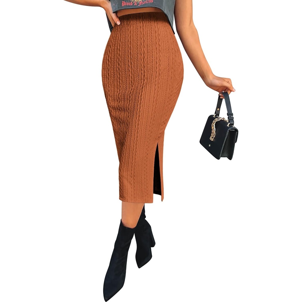 image:imageZeagoo Womens Knit Midi Skirts Casual Pencil Skirt High Waisted Long Skirt with Slit Elegant Work Office SkirtsCac
