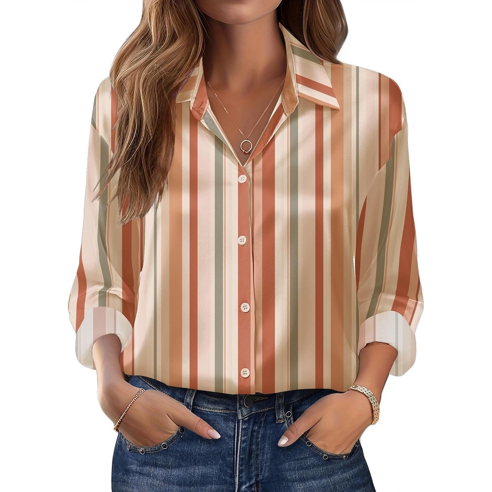 image:imageZeagoo Womens Tops Long Sleeve Satin Silk Button Down Shirts Dressy BlousesStripes 720