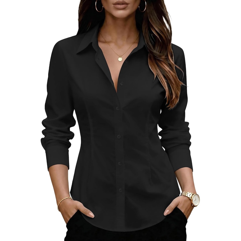 image:imageZeagoo Womens Wrinkle Free Button Down Shirts Long Sleeve Business TopsBlack