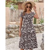 ZEAGOO Womens Casual Dresses for Summer Short Sleeve Flare Midi Dress Loose Flowy Beach Sundress(2601 Brown Floral)