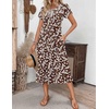 ZEAGOO Womens Casual Dresses for Summer Short Sleeve Flare Midi Dress Loose Flowy Beach Sundress(2601 Brown Floral)