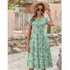 ZEAGOO Womens Casual Dresses for Summer Short Sleeve Flare Midi Dress Loose Flowy Beach Sundress(2601 Green Floral)