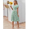 ZEAGOO Womens Casual Dresses for Summer Short Sleeve Flare Midi Dress Loose Flowy Beach Sundress(2601 Green Floral)
