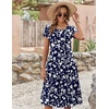 ZEAGOO Womens Casual Dresses for Summer Short Sleeve Flare Midi Dress Loose Flowy Beach Sundress(2601 Navy Floral)