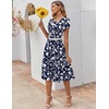 ZEAGOO Womens Casual Dresses for Summer Short Sleeve Flare Midi Dress Loose Flowy Beach Sundress(2601 Navy Floral)
