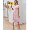 ZEAGOO Womens Casual Dresses for Summer Short Sleeve Flare Midi Dress Loose Flowy Beach Sundress(2601 Pink Floral)