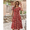 ZEAGOO Womens Casual Dresses for Summer Short Sleeve Flare Midi Dress Loose Flowy Beach Sundress(2601 Red Floral)