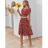 ZEAGOO Womens Casual Dresses for Summer Short Sleeve Flare Midi Dress Loose Flowy Beach Sundress(2601 Red Floral)