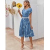 ZEAGOO Womens Casual Dresses for Summer Short Sleeve Flare Midi Dress Loose Flowy Beach Sundress(2602 Blue Flower)