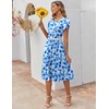ZEAGOO Womens Casual Dresses for Summer Short Sleeve Flare Midi Dress Loose Flowy Beach Sundress(2602 Light Blue Floral)