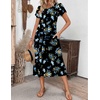 ZEAGOO Womens Casual Dresses for Summer Short Sleeve Flare Midi Dress Loose Flowy Beach Sundress(2602 Navy Flower)
