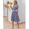 ZEAGOO Womens Casual Dresses for Summer Short Sleeve Flare Midi Dress Loose Flowy Beach Sundress(2602 Purple Flower)