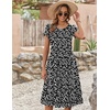 ZEAGOO Womens Casual Dresses for Summer Short Sleeve Flare Midi Dress Loose Flowy Beach Sundress(Black Flower 02)