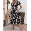 ZEAGOO Womens Casual Dresses for Summer Short Sleeve Flare Midi Dress Loose Flowy Beach Sundress(Black Flower)