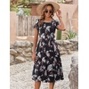 ZEAGOO Womens Casual Dresses for Summer Short Sleeve Flare Midi Dress Loose Flowy Beach Sundress(Black Flower)