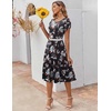 ZEAGOO Womens Casual Dresses for Summer Short Sleeve Flare Midi Dress Loose Flowy Beach Sundress(Black Flower)