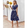ZEAGOO Womens Casual Dresses for Summer Short Sleeve Flare Midi Dress Loose Flowy Beach Sundress(B-navy Floral 02)