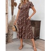 ZEAGOO Womens Casual Dresses for Summer Short Sleeve Flare Midi Dress Loose Flowy Beach Sundress(Brown Floral)