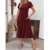 ZEAGOO Womens Casual Dresses for Summer Short Sleeve Flare Midi Dress Loose Flowy Beach Sundress(Burgundy)