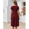 ZEAGOO Womens Casual Dresses for Summer Short Sleeve Flare Midi Dress Loose Flowy Beach Sundress(Burgundy)
