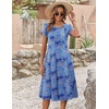 ZEAGOO Womens Casual Dresses for Summer Short Sleeve Flare Midi Dress Loose Flowy Beach Sundress(Cashew Blue Print)
