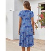 ZEAGOO Womens Casual Dresses for Summer Short Sleeve Flare Midi Dress Loose Flowy Beach Sundress(Cashew Blue Print)