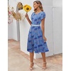 ZEAGOO Womens Casual Dresses for Summer Short Sleeve Flare Midi Dress Loose Flowy Beach Sundress(Cashew Blue Print)
