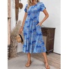 ZEAGOO Womens Casual Dresses for Summer Short Sleeve Flare Midi Dress Loose Flowy Beach Sundress(Cashew Blue Print)