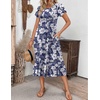 ZEAGOO Womens Casual Dresses for Summer Short Sleeve Flare Midi Dress Loose Flowy Beach Sundress(Deep Blue Flower)
