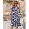 ZEAGOO Womens Casual Dresses for Summer Short Sleeve Flare Midi Dress Loose Flowy Beach Sundress(Deep Blue Flower)