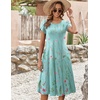 ZEAGOO Womens Casual Dresses for Summer Short Sleeve Flare Midi Dress Loose Flowy Beach Sundress(Green Flower)