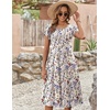 ZEAGOO Womens Casual Dresses for Summer Short Sleeve Flare Midi Dress Loose Flowy Beach Sundress(Ivory Floral 01)