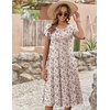 ZEAGOO Womens Casual Dresses for Summer Short Sleeve Flare Midi Dress Loose Flowy Beach Sundress(Ivory Floral 02)