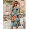 ZEAGOO Womens Casual Dresses for Summer Short Sleeve Flare Midi Dress Loose Flowy Beach Sundress(Leaf Print)