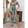 ZEAGOO Womens Casual Dresses for Summer Short Sleeve Flare Midi Dress Loose Flowy Beach Sundress(Leaf Print)
