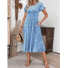 ZEAGOO Womens Casual Dresses for Summer Short Sleeve Flare Midi Dress Loose Flowy Beach Sundress(Light Blue Floral)