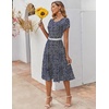 ZEAGOO Womens Casual Dresses for Summer Short Sleeve Flare Midi Dress Loose Flowy Beach Sundress(Navy Dot)
