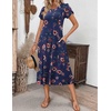 ZEAGOO Womens Casual Dresses for Summer Short Sleeve Flare Midi Dress Loose Flowy Beach Sundress(Navy Flower)