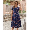 ZEAGOO Womens Casual Dresses for Summer Short Sleeve Flare Midi Dress Loose Flowy Beach Sundress(Navy Flower)