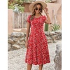 ZEAGOO Womens Casual Dresses for Summer Short Sleeve Flare Midi Dress Loose Flowy Beach Sundress(Red Floral)