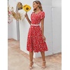 ZEAGOO Womens Casual Dresses for Summer Short Sleeve Flare Midi Dress Loose Flowy Beach Sundress(Red Floral)
