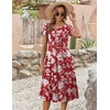 ZEAGOO Womens Casual Dresses for Summer Short Sleeve Flare Midi Dress Loose Flowy Beach Sundress(Red Flower)