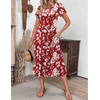 ZEAGOO Womens Casual Dresses for Summer Short Sleeve Flare Midi Dress Loose Flowy Beach Sundress(Red Flower)