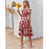 ZEAGOO Womens Casual Dresses for Summer Short Sleeve Flare Midi Dress Loose Flowy Beach Sundress(Red Flower)