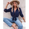 Zeagoo Blouses for Women Dressy Casual Long Sleeve Button Down Shirts Tops(Dark Blue)