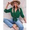 Zeagoo Blouses for Women Dressy Casual Long Sleeve Button Down Shirts Tops(Green)