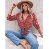 Zeagoo Blouses for Women Dressy Casual Long Sleeve Button Down Shirts Tops(Red Floral)