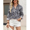 Zeagoo Blouses for Women Long Sleeve Dressy Casual Button Down Shirts(Paisley Blue)