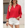 Zeagoo Blouses for Women Long Sleeve Dressy Casual Button Down Shirts(Red)