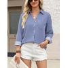 Zeagoo Blouses for Women Long Sleeve Dressy Casual Button Down Shirts(White Blue Striped)
